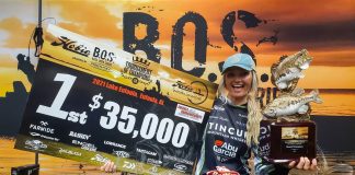 Kristine Fischer celebrates after winning the 2021 Hobie BOS Tournament of Champions