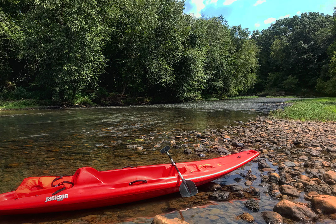 kayak rests on the bank of Terrapin Creek in Alabama