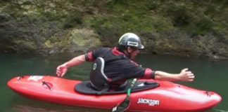 Eric Jackson demonstrates torso position for an effective kayaking forward stroke