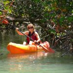 Recreational Kayak Review: Ocean Kayak Frenzy Woman paddling orange sit-on-top kayak