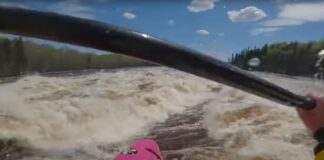 dane jackson paddles into a large rapid on the Mistassibi River