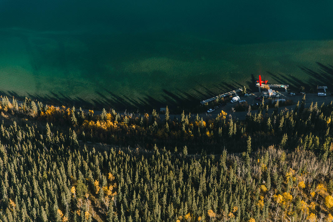 float plane sits at harbour in Whitehorse, Yukon