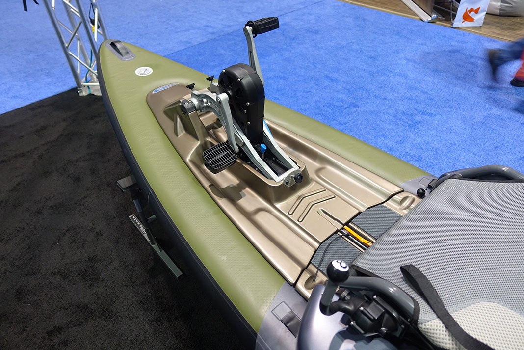 Pedal drive detail of Feelfree Airship kayak paddleboard hybrid at ICAST 2022