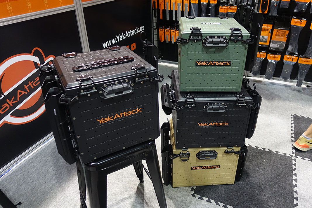 a display of YakAttack's new BlackPak Pro fishing storage crate at ICAST