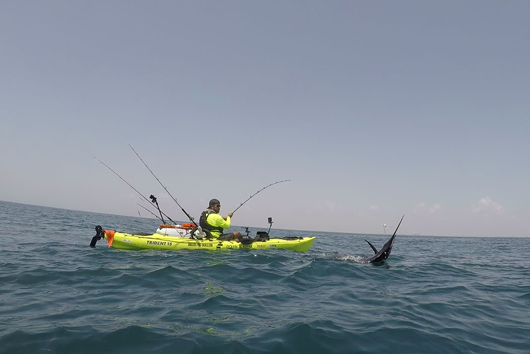 saltwater kayak angler fishing for billfish in Texas, United States