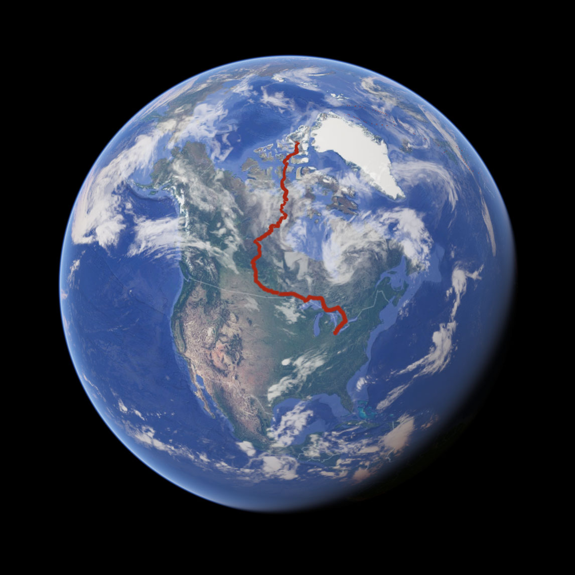 graphic of the earth with the expedition's route traced in red