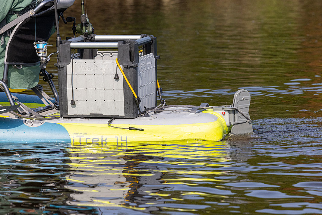 Hobie H-Crate mounted on the stern of the iTrek 14 Duo