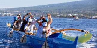 Paddlers in the 2022 Queen Lili‘uokalani Outrigger Canoe Race