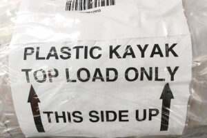 shipping label for a kayak sold by Austin Canoe and Kayak