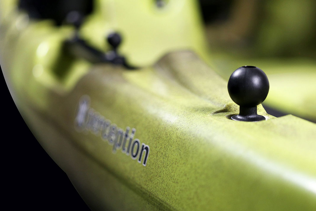 a mount on a Perception Kayak, an essential piece of fishing kayak rigging