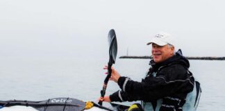 Dale Williams paddles his sea kayaking near Georgia's Tybee Triangle