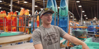 Ryan Lilly gives tour of how Old Town kayaks are made.