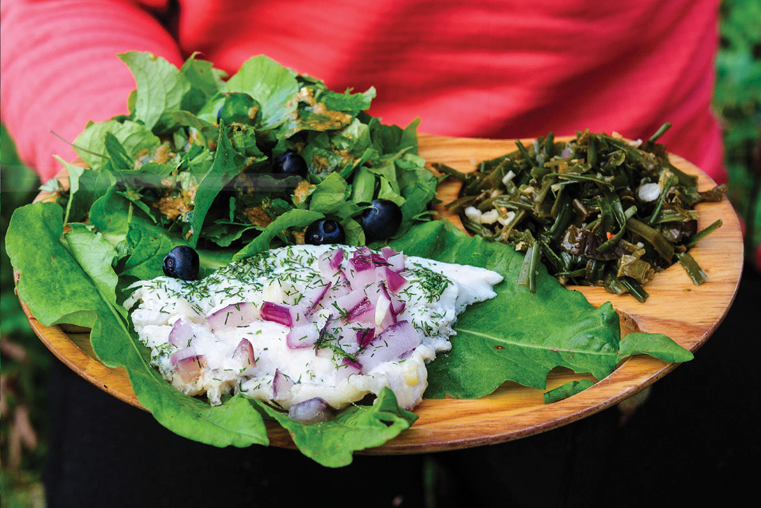 a dish prepared as part of a wild food diet on a paddling trip in Alaska