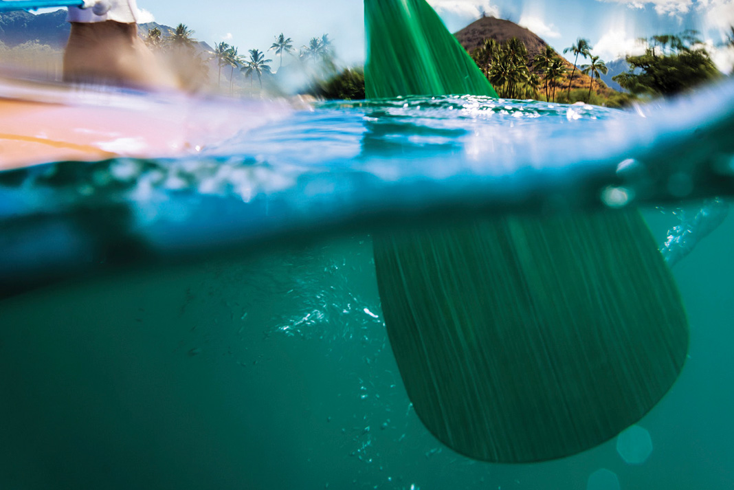 a view of a SUP paddle underneath the water