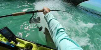 Shark thrashes at fishing kayak in Florida Keys