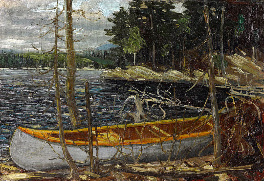 Tom Thomson painting, The Canoe, 1912, oil on canvas on wood