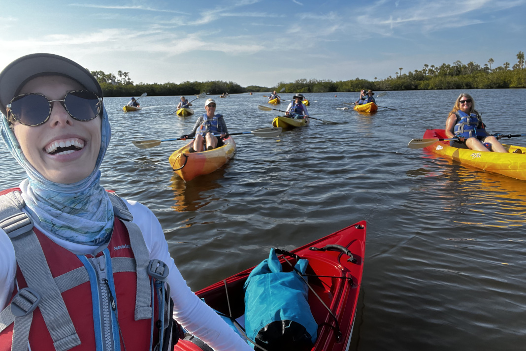 A group kayaking in Tampa, Florida.