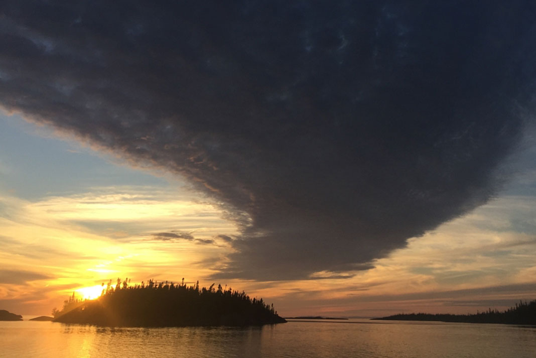 A sunset shot of Pukaskwa on Lake Superior, an essential stop along the way
