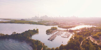 aerial photo of the eastern end of the Toronto Harbour
