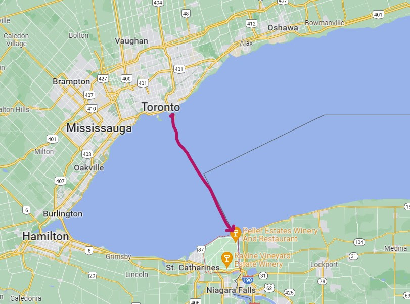 The route on Lake Ontario from Toronto to Fort Niagara. For more information or to make a donation, visit http://www.StandUpForGreatLakes.com