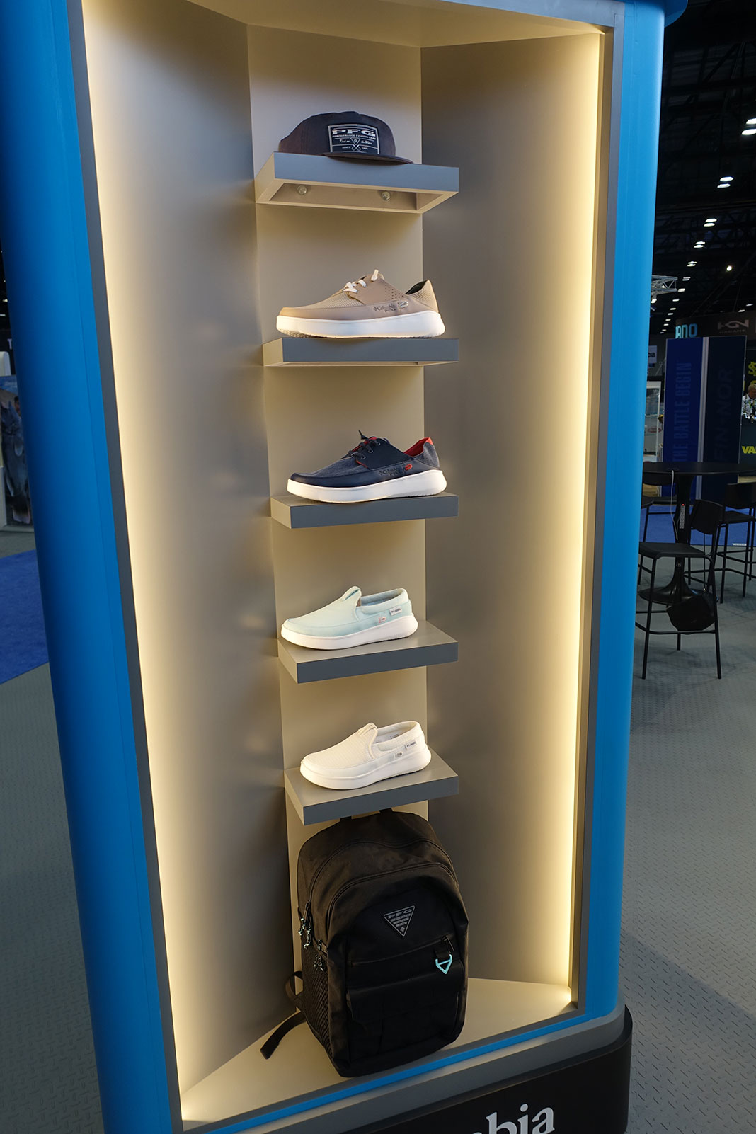 Columbia hats, shoes and bag on display at ICAST 2023