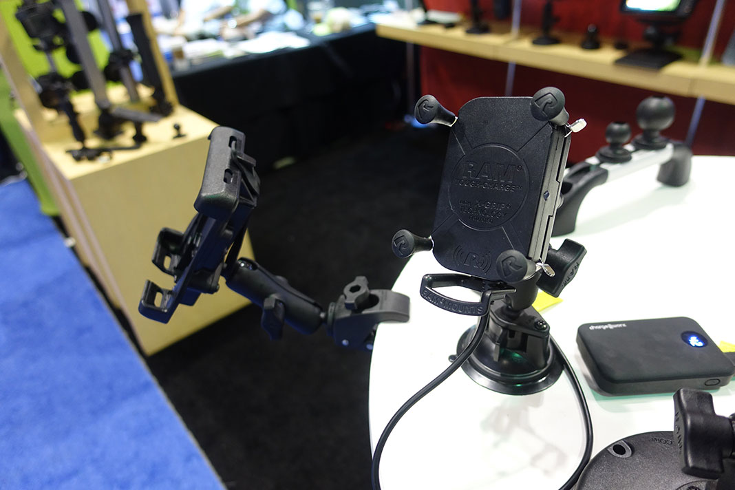 RAM Mounts Tough Charge wireless smartphone charger on display at ICAST 2023
