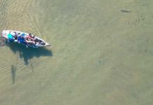 Drone view of angler fishing the flats.
