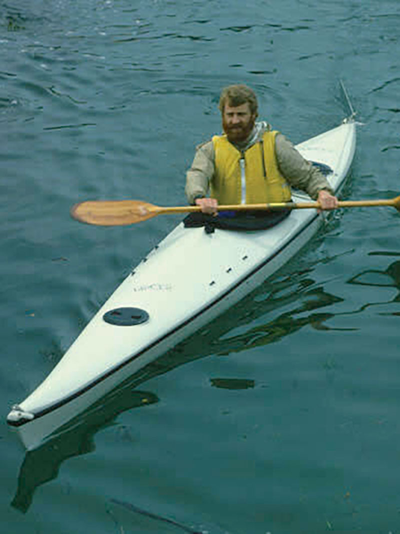 Test paddling the first Current Designs kayak, the Pisces, in 1982
