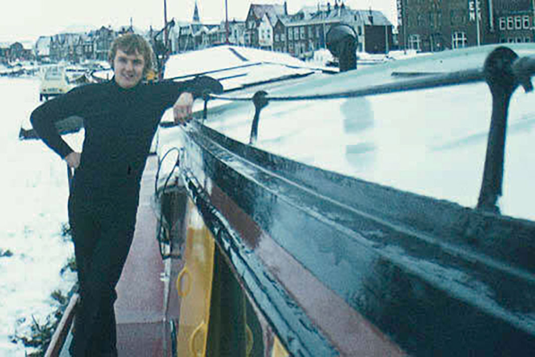 Harrie Tieken in the mid-'70s outside his first workshop in Holland, a 110-foot clipper canal ship built in 1906