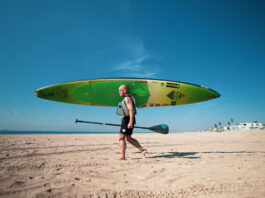 SUP athlete Tom Jones heading out for another day of training