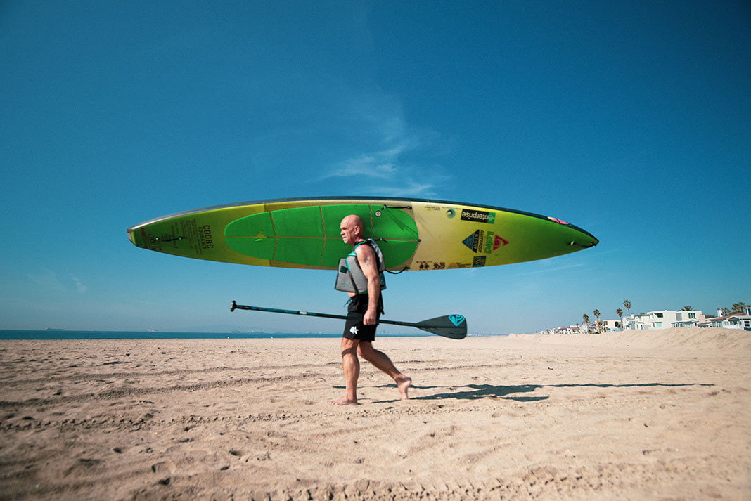 SUP athlete Tom Jones heading out for another day of training