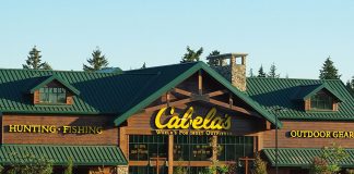 front of a Cabela's store in Oregon, where fishing kayaks are sold