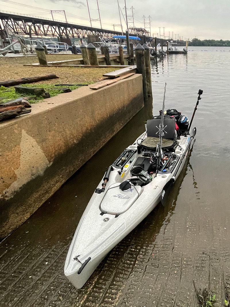 kayak at boat ramp after a Chesapeake Bay fishing tour