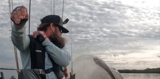 Manatee tail slaps kayak angler.