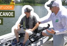 man sits on NuCanoe U10 fishing kayak at ICAST 2024 Demo Day