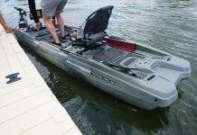 person stands on the Wilderness Systems Tactical 128 Pro at ICAST Demo Day