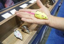 hand holding a Lunkerhunt Furenzy Mouse lure at ICAST 2024