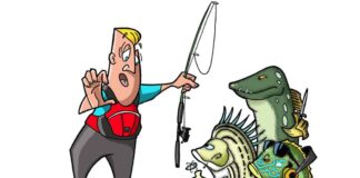 angler is confronted by fish with personalities