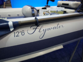 detail of the ISLE 12'6 Flywater Inflatable Kayak-Skiff on display at ICAST 2024