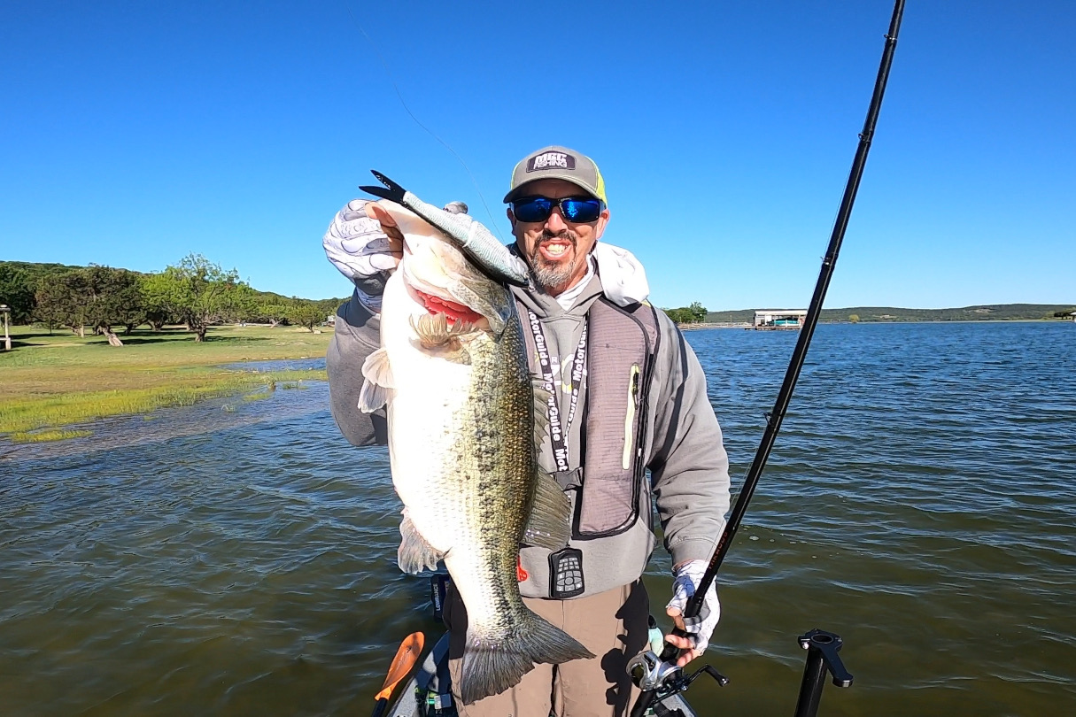 Derek Brundle with bass caught on glidebait.