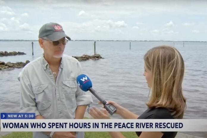 Rescuerer interviewed after saving woman who, after her canoe capsized, treaded water for 12 hours.