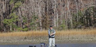 Kayak Angler editor Ric Burnley stands and fishes from the 3 Waters Big Fish 120 PDL fishing kayak