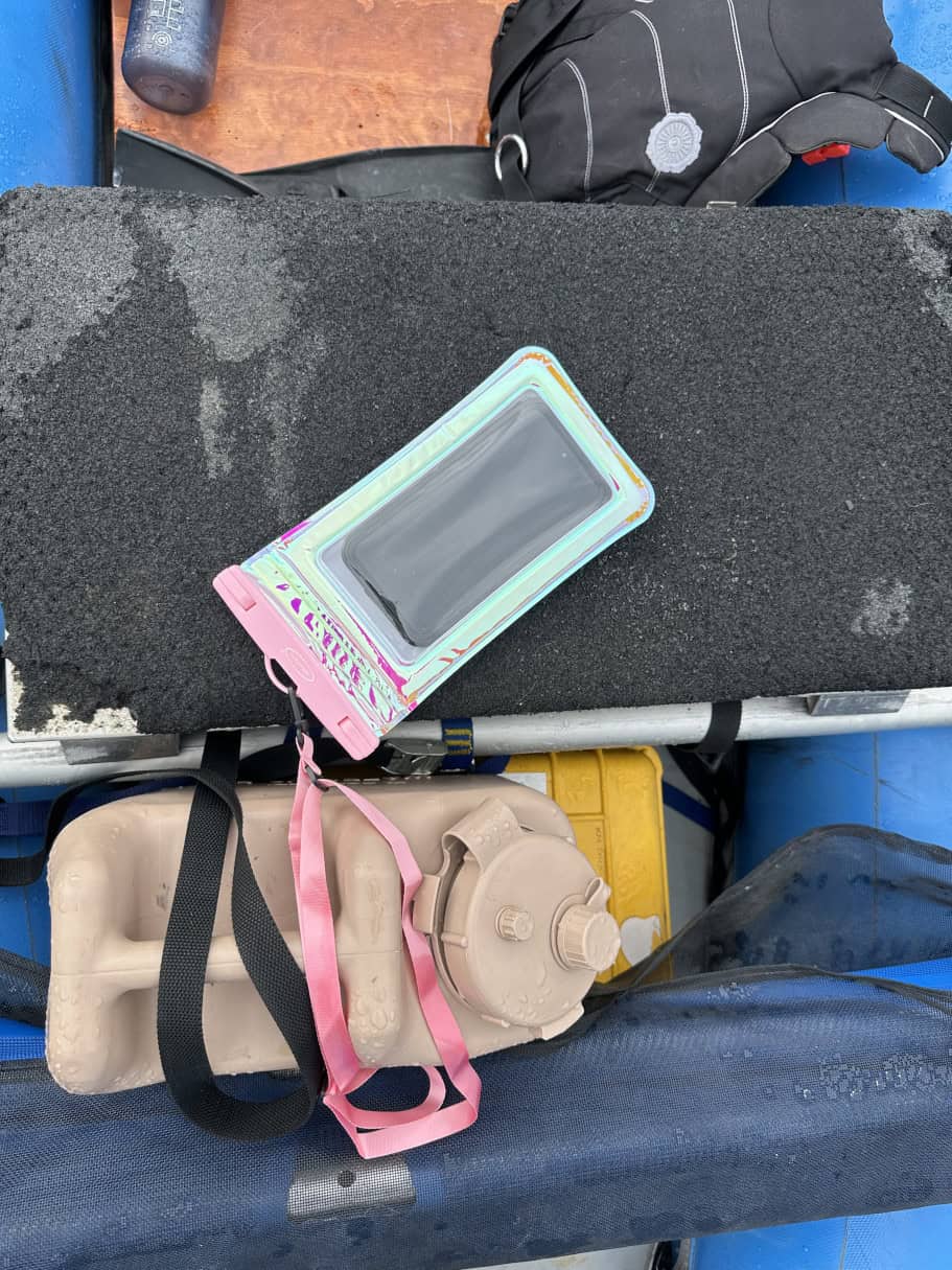 Phone and raft equipment.