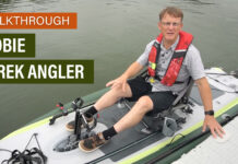 Kayak Angler editor Ric Burnley sits on the new Hobie iTrek Angler inflatable fishing kayak