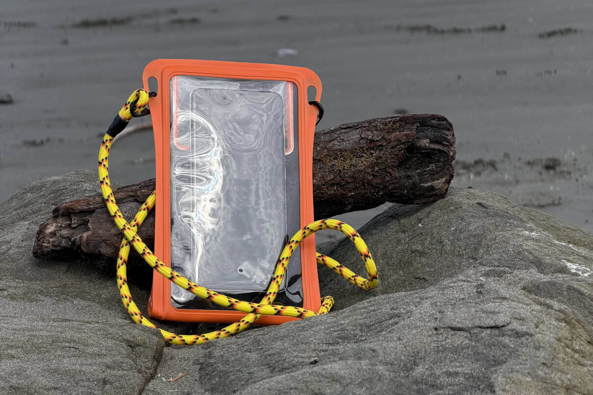 Paddler taking photo with protected phone.