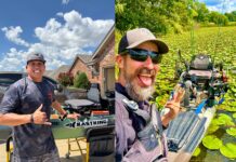 Left Jose Cinco and his kayak fishing rig. Right Daren Wendell and his kayak fishing rig.