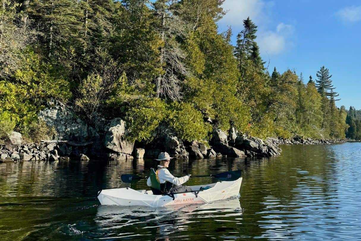 Author Conor Mihell testing the Oru Kayak Lake.