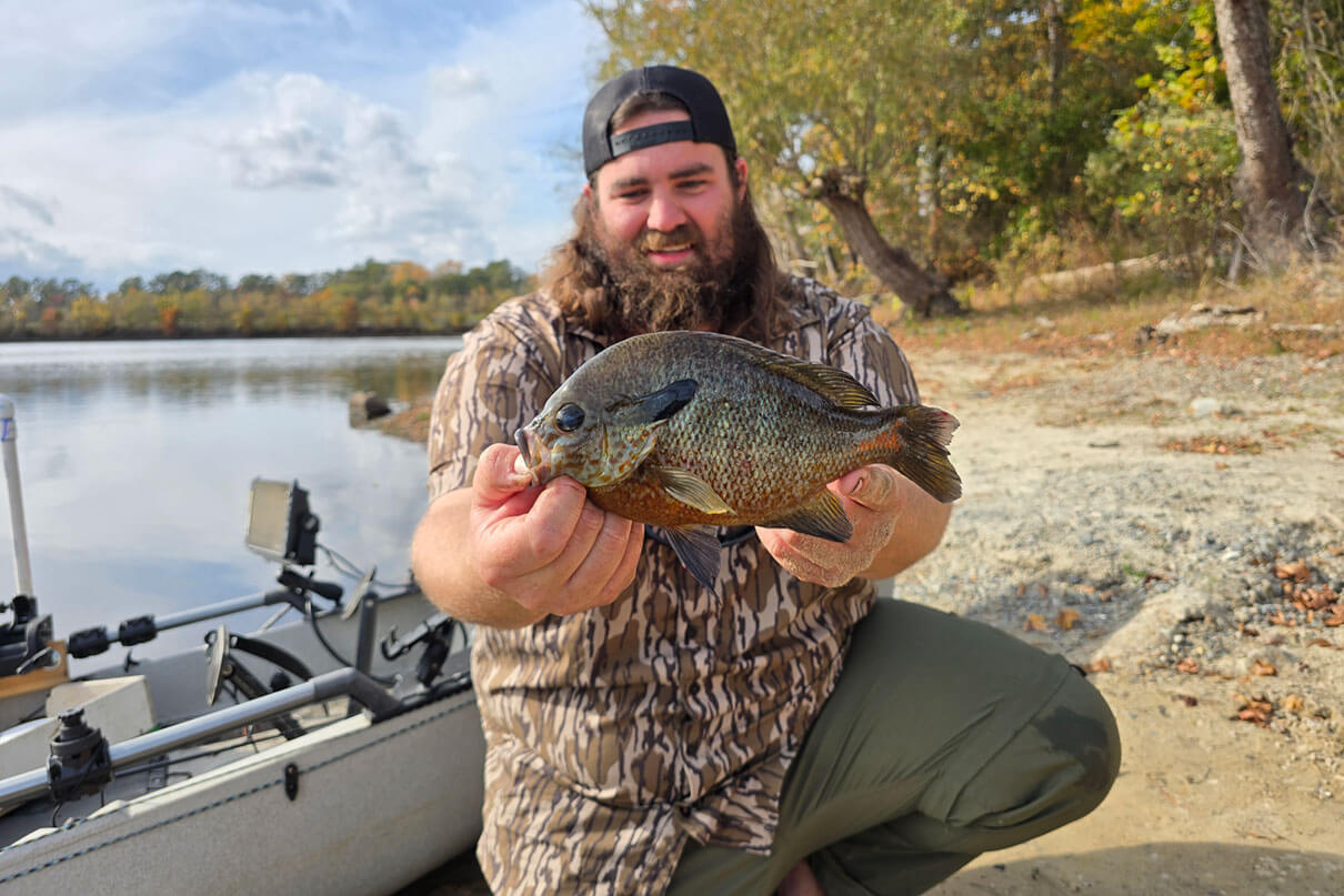 Virginia Level V master angler Josh Dolin holds up a redbreast sunfish