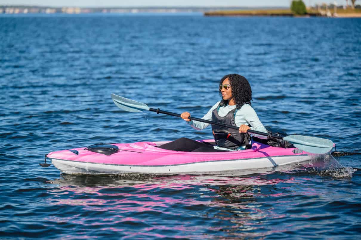 Woman in the budget friendly Pelican Argo 100X kayak.