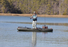 Kayak Angler editor Ric Burnley stands and casts from the iATAK 110